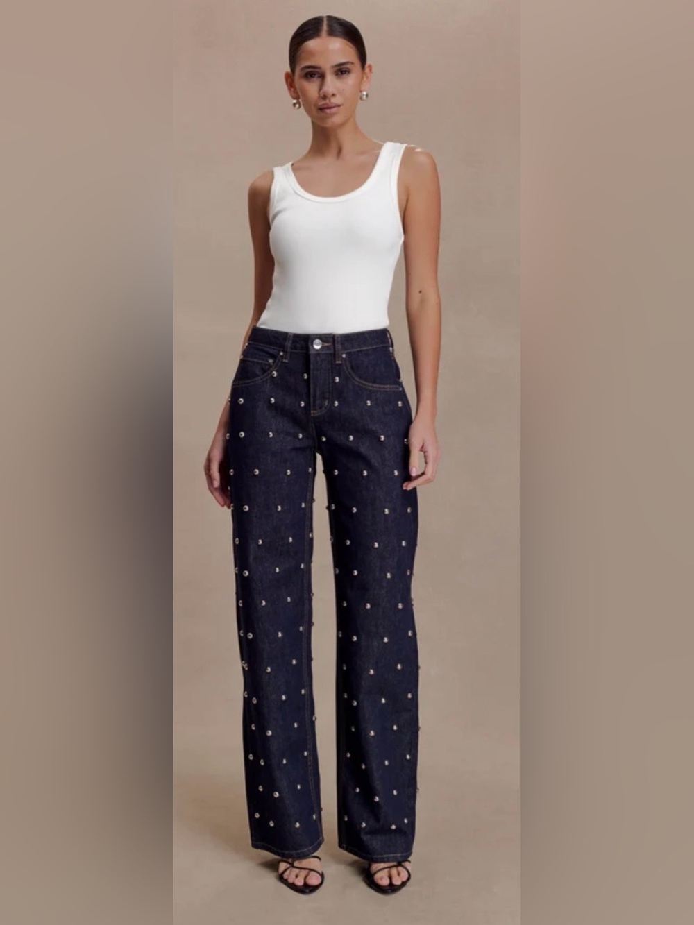 Meshki Dark Blue Straight-Leg Jeweled Jeans